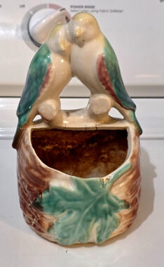 Vintage Japan 7" Lovebird Bird Ceramic Wall Pocket Planter